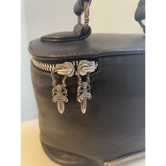 Chrome Hearts Rare Black Leather Handbag With Dual Zipper Closure & Silver Accen - Picture 4 of 14